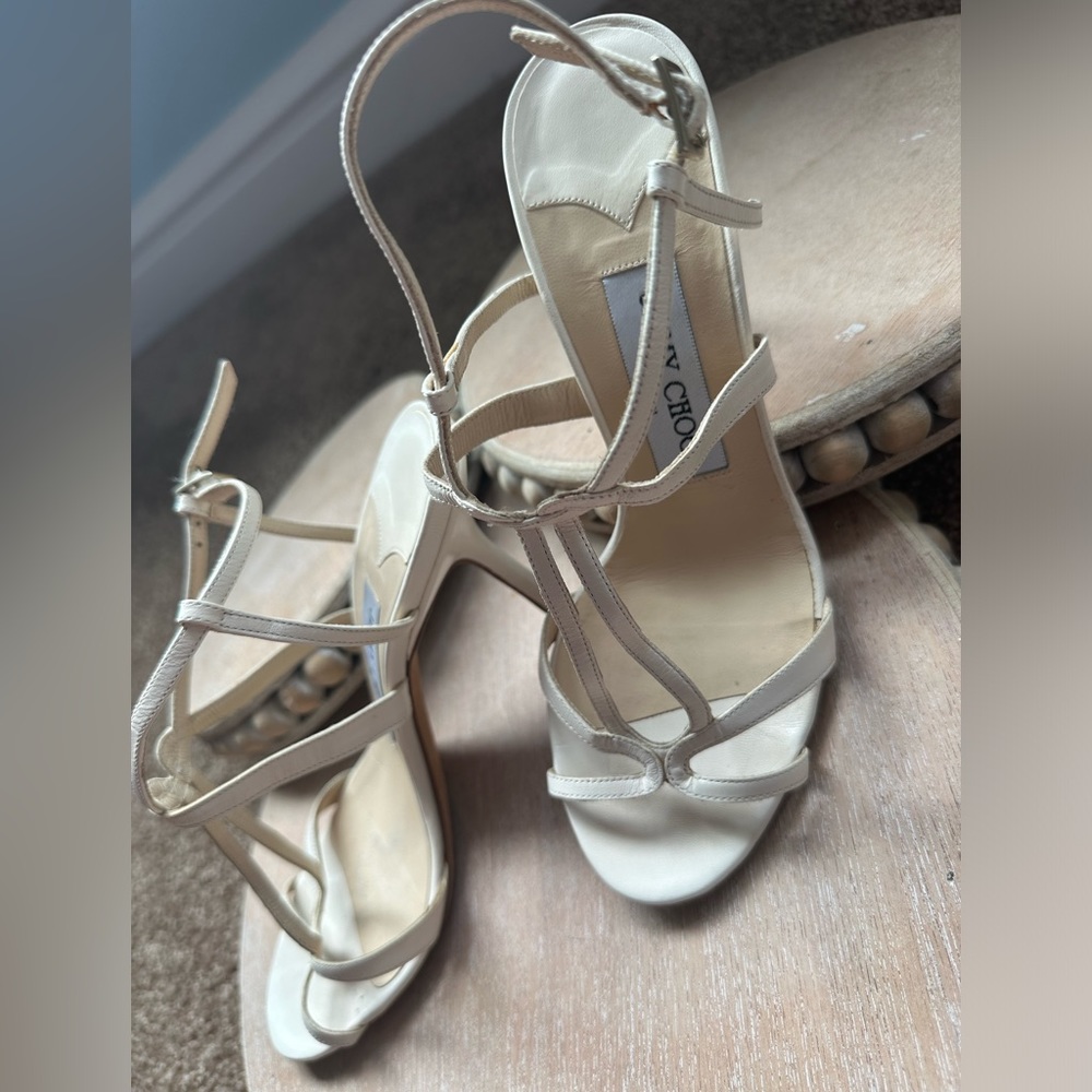 Jimmy Choo Strappy Bramley Heels ✨ White Leather ✨ Size 36/US 5.5/6 - Picture 4 of 9
